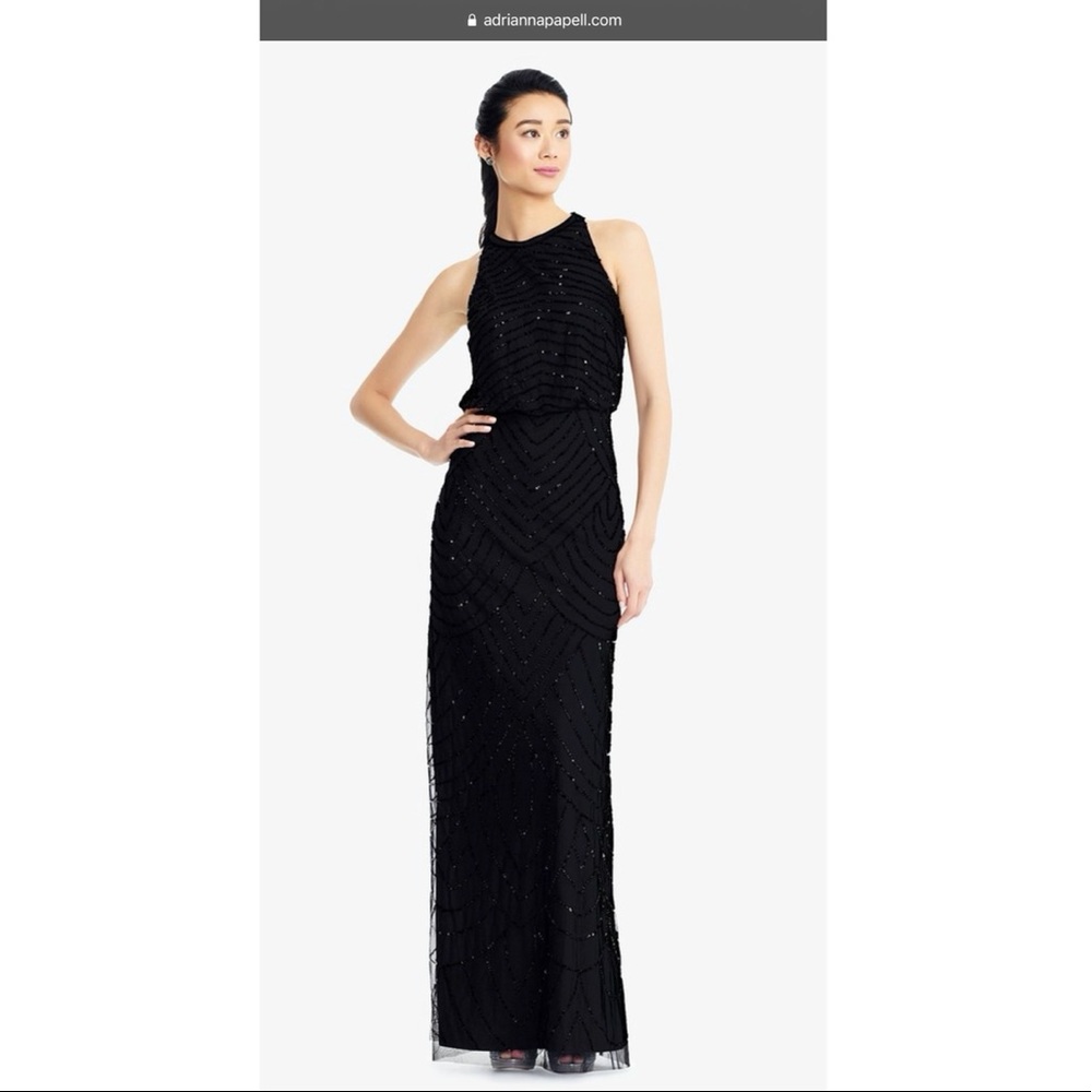 Adrianna Papell Petite Art Deco Beaded Blouson Dress / 6 Petite